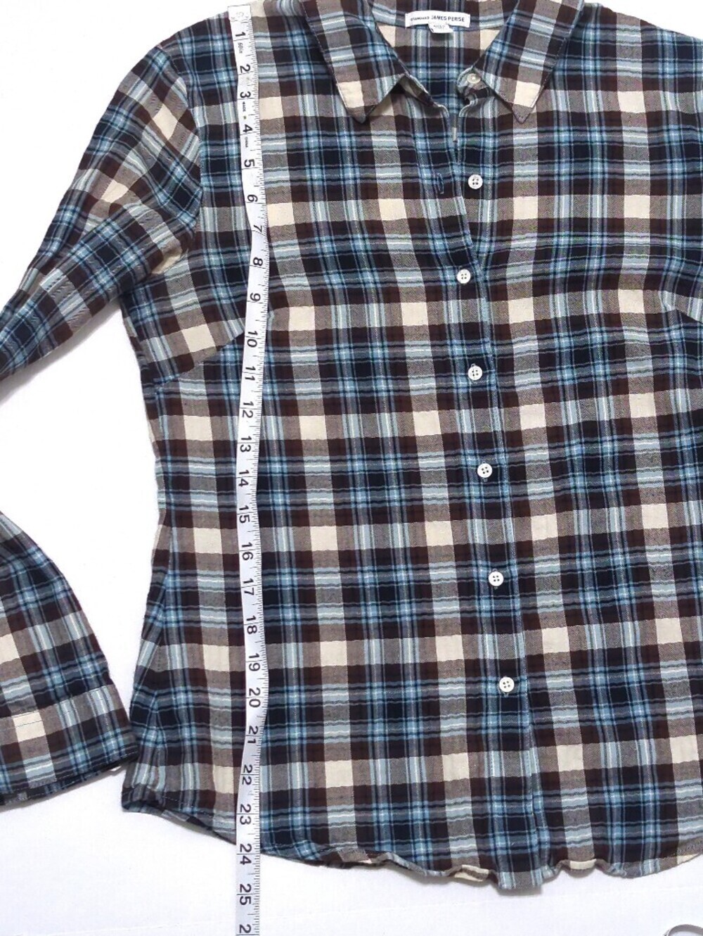 Standard James Perse Tomboy Plaid Flannel Shirt Blue Brown Size 3 - Picture 11 of 11